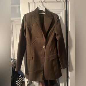 Anna Quan Olive Green Single Botton Long Blazer Jacket Top - WomeN Size 6 M New